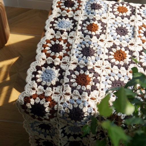 핸드메이드 손뜨개 코바늘 소품 그래니 스퀘어 크로쉐 블랭킷 80X60CM