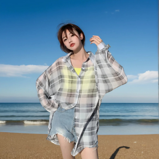 소리제 루즈핏 시스루 체크 남방 여름 셔츠
