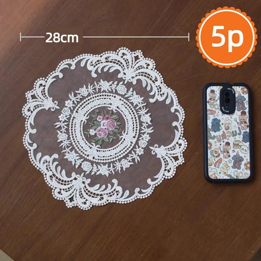 포근나래 자수 레이스 컵매트 5P 식탁 밥상 테이블매트 테이블러너 레이스소품
