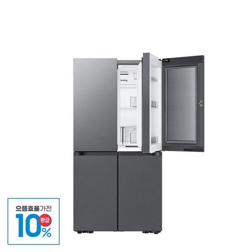 [으뜸효율] 삼성전자 비스포크 냉장고 4도어 902L RM70F90M1DD 1등급 AI절약 다크메탈 푸드쇼케이스