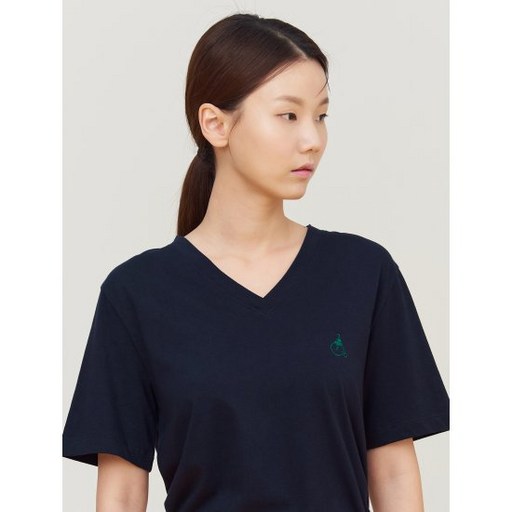 [GREEN BEANPOLE] 블루 V넥 로고 자수 티셔츠 (BF1242N07P)