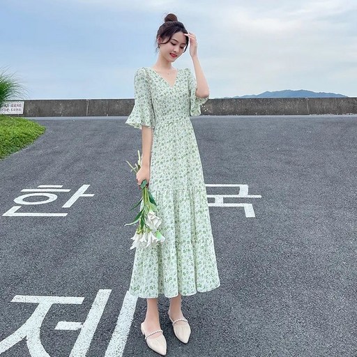 ANYOU 여성 여름 플라워 원피스 슬림핏 휴양지 롱원피스