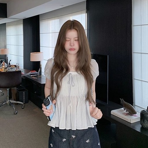COSYEVNO  여성 스퀘어넥 플리츠 리본 블라우스 반팔 티셔츠 Tzkcsdx35