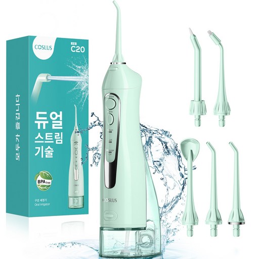 코슬루스 휴대용 무선 구강세정기 물치실 IPX7급방수+5개노즐팁