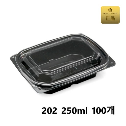 버디팩 PET 검정 사각 반찬 용기 250ml MT-202