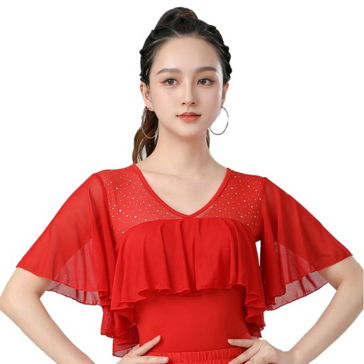 와우진플 스팽글 시스루 반팔 댄스복 상의