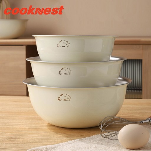 CookNest 연마제 없는 예쁜 스텐 볼 베이킹 믹싱볼 3종 세트 양푼 그릇