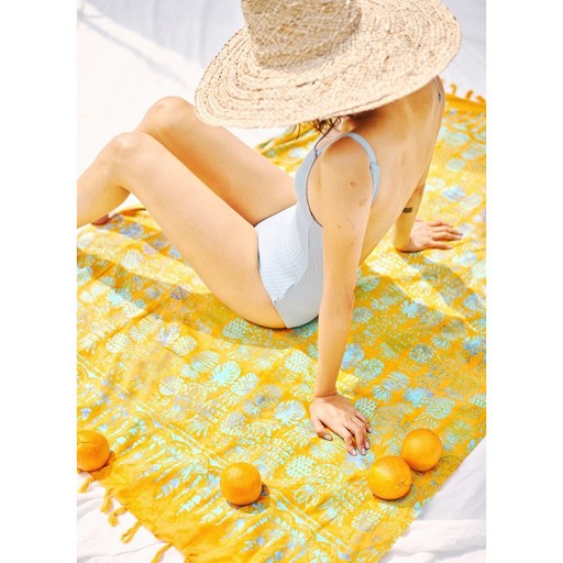 [멧앤멜 사롱] Pineapple - L.yellow / 사롱 비치웨어 홈데코 인테리어 비치매트 커버업 커튼 랩스커트 여행 캠핑 피크닉 패브릭 서핑
