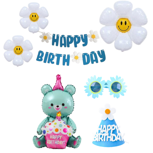 연지마켓 생일파티 용품 세트 데이지 풍선 생일 가랜드 안경 고깔