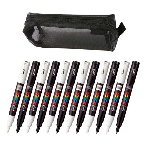 유니 posca 포스카 마카 펜 흰색 블랙 라운드메쉬필통 세트상품 (1M/3M/5M/8K)