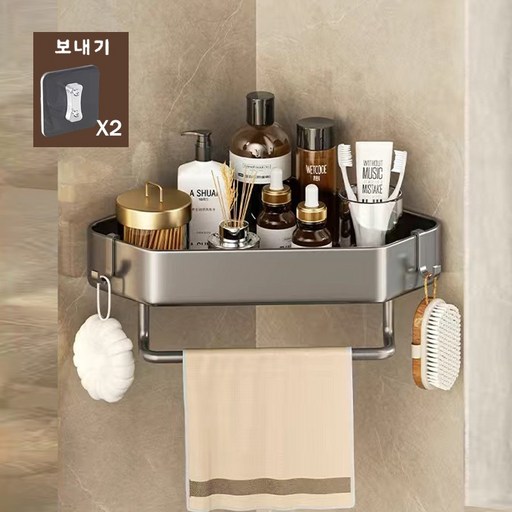 다용도 욕실 선반 펀칭 프리 삼각 수납 선반 샤워실 벽걸이 코너 타월 홀더