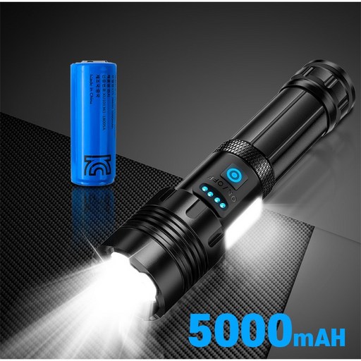 Bornoon COB LED 백색 레이저 손전등 5000mAh 대용량 초고휘도 장거리 조명 휴대용 충전식 후레쉼
