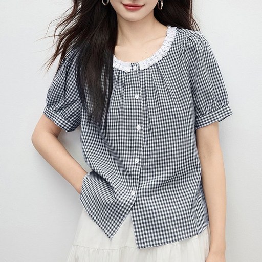 루스리더 여성 데일리 체크무늬 블라우스 V345