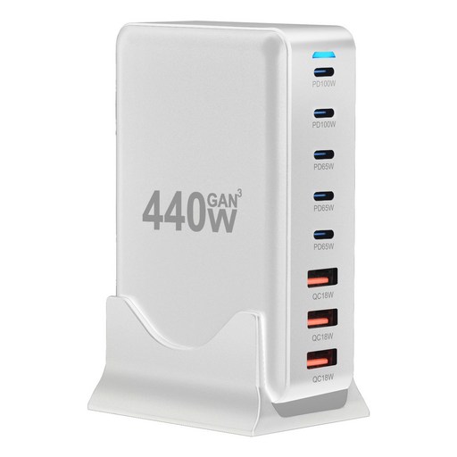 PYHO GaN 440W PPS PD.3.0 c타입 8포트 멀티 초고속 3A5C 충전기 어댑터 타입 100w 초고속 충전케이블