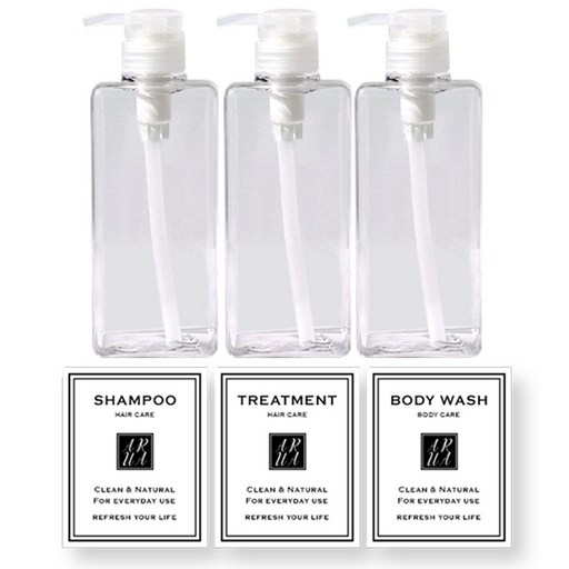 아루아 욕실 사각 디스펜서 650ml 3종 세트+방수스티커 3종