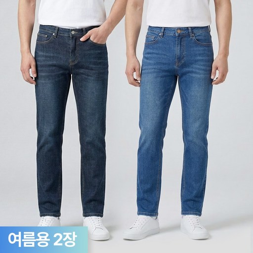 1+1 무브그라운드 여름용 청바지 남성용 사방스판 일자 작업복 일상복 겸용 데님팬츠