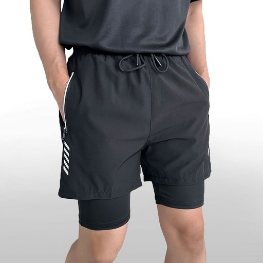 남자 투인원 일체형 숏 레깅스 반바지