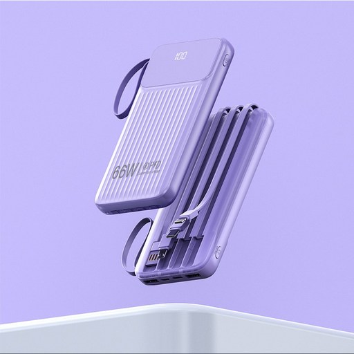 보조배터리 66W 고속 충전 27000mAh 디지털 표시 초슬림 4개의 내장 케이블 항공 규정 준수 기내 반입 가능