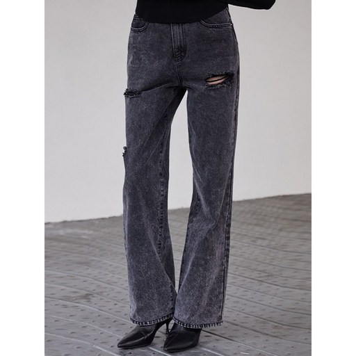 에고이스트 다크 그레이 디스트로이드 NON SPAN 데님팬츠 EQ3ODP01