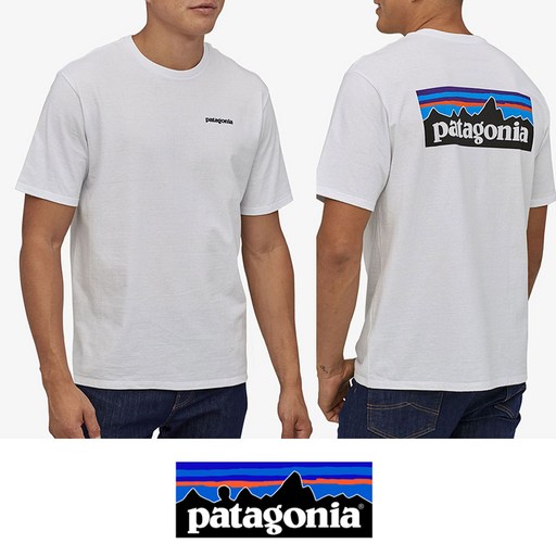 파타고니아 남성 반팔 티셔츠 P-6 로고 화이트