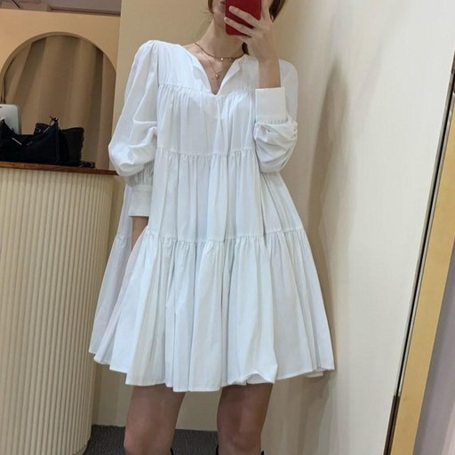 힙샵 여성 봄신상 캉캉 핀턱 레이어드 A라인 프릴 셔링 러블리 하객룩 봄하객룩 헤리핀턱 미니 원피스