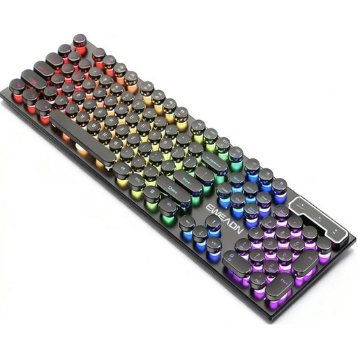 EWEADN GX30 게이밍키보드 레인보우 LED 기계식 유선 키보드 104키, 갈축, GX30, 검은색 무지개 빛