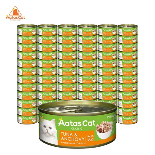 아타스 프리미엄 고양이 습식 주식캔, 혼합참치멸치, 80g, 72개