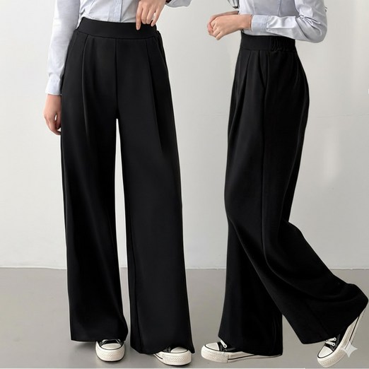 핏오짐 여성 원턱 와이드 일자 슬랙스 밴딩 와이드팬츠 스판 바지