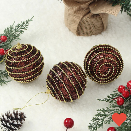 디작소 초코브라운 글리터 장식볼 3p8cm 구슬체인