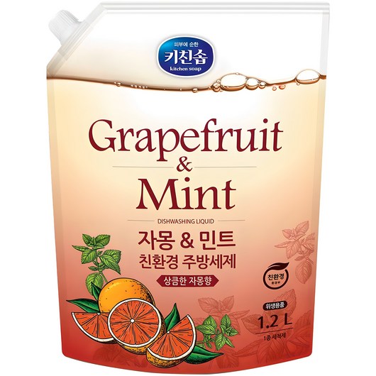 키친솝 자몽 앤 민트 친환경 주방세제, 1L, 1개