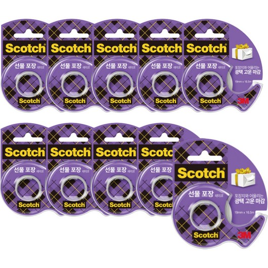 스카치 선물 포장용 테이프 디스펜서 19mm x 17m, 혼합색상, 10개