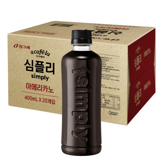 빙그레아카페라 아카페라 심플리 아메리카노 무라벨, 400ml, 20개