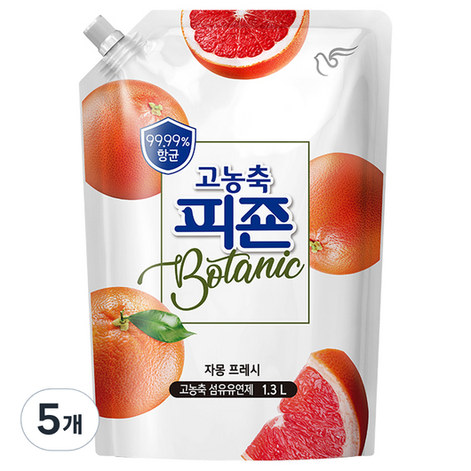 피죤 고농축 항균 보타닉 섬유유연제 자몽프레시향 리필, 1L, 5개