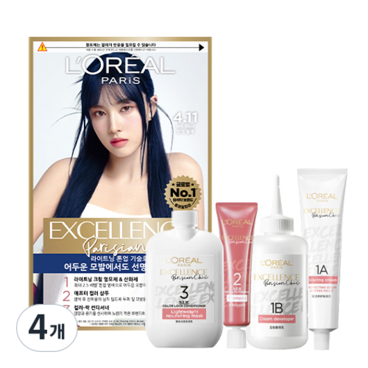 로레알파리 엑셀랑스 파리지앵 시크 염모제, 잉크블루, 4개