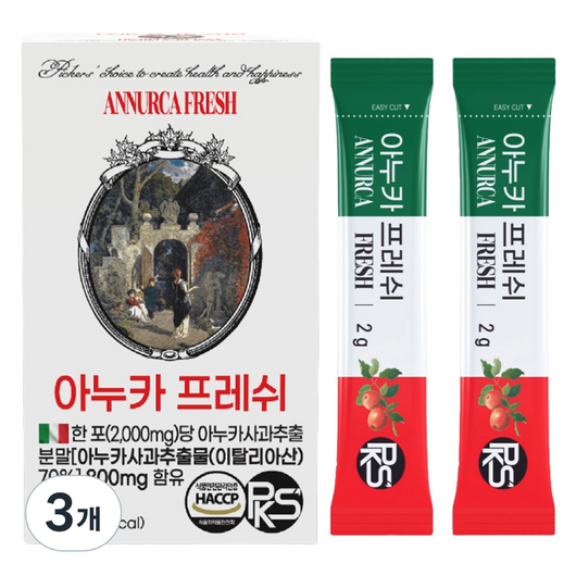 피케이에스 아누카 프레쉬 사과 추출 분말 맥주 효모 비오틴 2000mg 30p, 3개, 60g