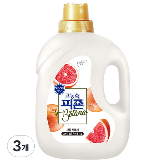 피죤 고농축 항균 보타닉 섬유유연제 자몽프레시향 본품, 4L, 3개