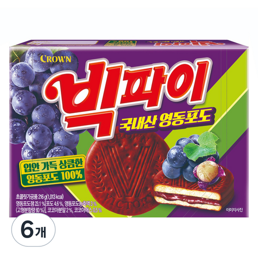 빅파이 영동포도 과자파이 중, 216g, 6개