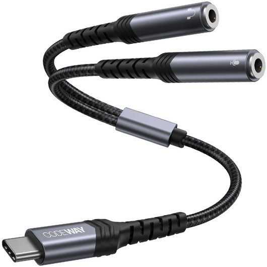 코드웨이 usb c타입 to 3.5 이어폰 듀얼 젠더, 0m, 그레이(듀얼), 1개