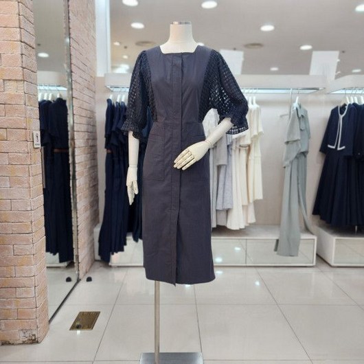 JJ지고트 메시 배색 코튼 집업 원피스 GM5A0OPJ3 350519