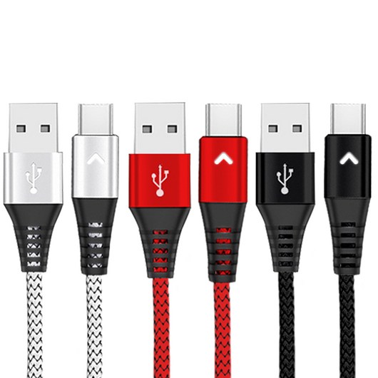 베리어 LED C타입 고속충전 케이블 혼합색 2m 3개입, 1m, 3개