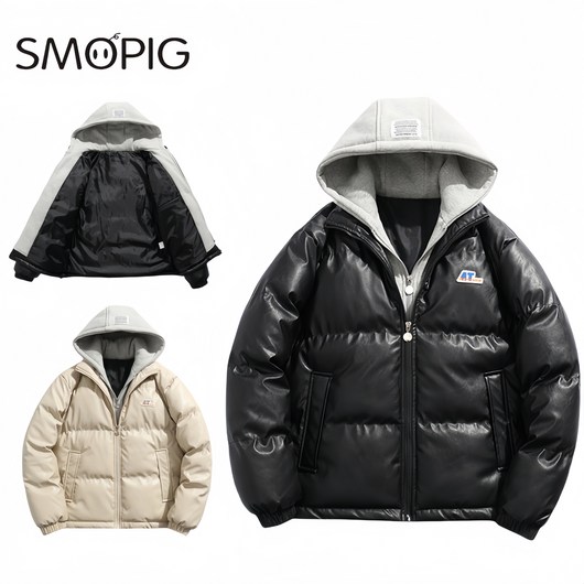 SMOPIG 남성 겨울 후드 패딩 빅사이즈 남자 가죽 패딩 캘빈클라인패딩