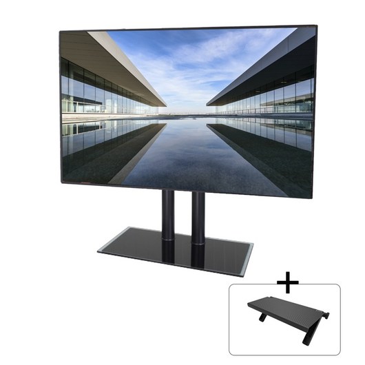 TV 스탠드 + TV/모니터 선반 거치대, 삼성 LG 호환 TV 받침대 HMH-104 (50~65인치) 및 TV 선반 거치대 1개 룸앤티비2세대거치대