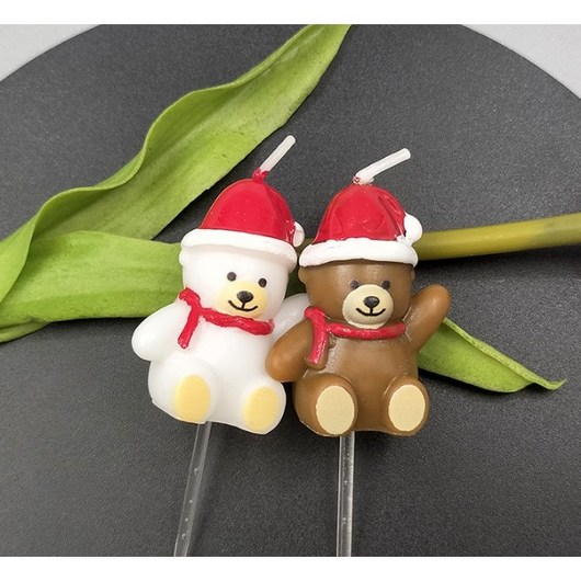 산타모자 곰돌이초 크리스마스 케이크 초 귀여운 초 이쁜초 파티 캔들 (3개입), 브라운 산타곰 3개입