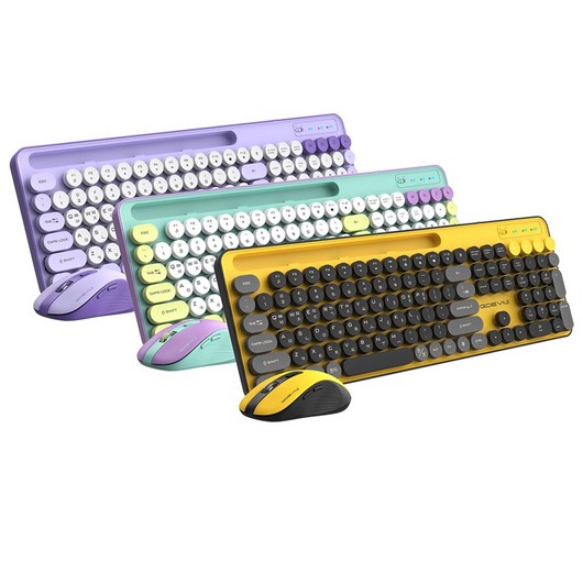 지데빌 저소음 무선 키보드 마우스 세트, 블랙 옐로우, MK700W, 일반형