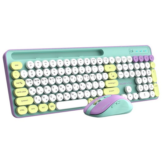 GDEVIL 지데빌 MK700W 저소음 무선 키보드 마우스 합본 세트, 민트퍼플