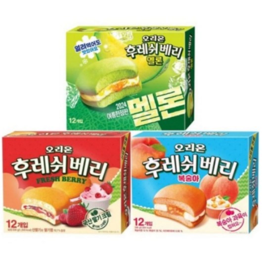 오리온 후레쉬베리 12개입 메론 딸기 복숭아 인기파이 3종, 1개