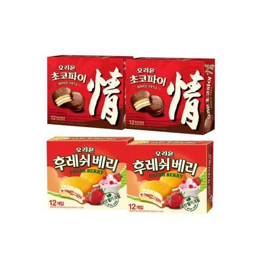 오리온)) 초코파이 12P 후레쉬베리 딸기 12P, 1세트, 336g