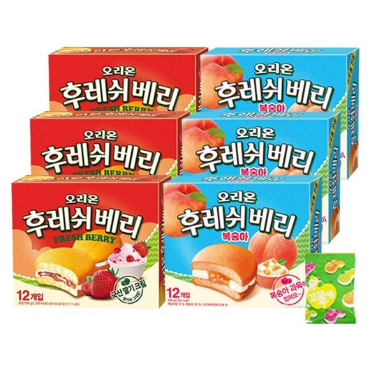 오리온 후레쉬베리 딸기맛 336g 후레쉬베리 복숭아맛 336g 세트 (사은품증정), 3세트