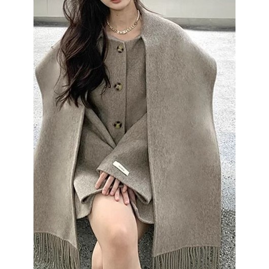 머플러 세트 핸드메이드 양면 울 100% 반하프기장 코트 - 2color