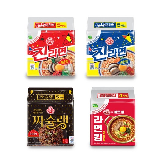 오뚜기라면 4종 멀티세트 (진라면순한맛5+진라면매운맛5+짜슐랭5+라면킹4), 1박스